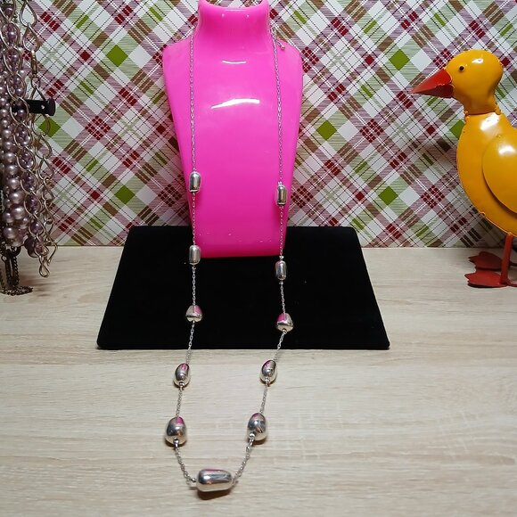 Avon Silver Plated Extra Long Pebble/Beaded Necklace Vintage Jewelry #84 - Picture 6 of 8